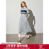 初语撞色条纹短袖polo裙女2024夏季新款复古减龄宽松连衣裙长裙 花灰色 L