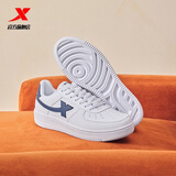 特步板鞋男鞋运动鞋夏季空军一号百搭小白鞋透气耐磨防滑黑色休闲鞋女 新白色/墨青蓝【男款】 42