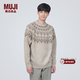 MUJI男式 美利奴羊毛 图案编织 圆领毛衣 AA0PVA3A 长袖针织衫 校园风 燕麦色 M(170/92A)