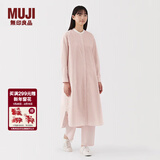 MUJI女式 水洗 平纹 立领长袖连衣裙女装裙子25年春季连身裙 衬衫裙 浅粉红色条纹 XL （165/92A）