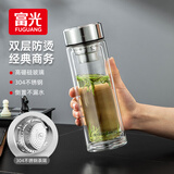 富光玻璃杯双层 带茶隔大容量隔热茶杯高档商务泡茶车载水杯透明杯子