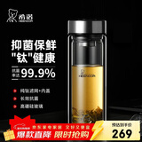 希诺（heenoor）抗菌玻璃杯双层隔热高档车载水杯男2025新款泡茶杯子XN-9607KT