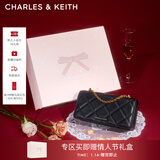 CHARLES&KEITH质感菱格链条小方钱包女包包女包生日礼物新年礼物CK6-10680924 Black黑色 XS