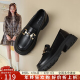 ZHR乐福鞋女软底百搭圆头小皮鞋子女英伦风粗跟女鞋 OFTEP06 黑色 37