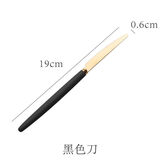 网红不锈钢刀叉勺三件套装家用祖母绿陶瓷柄西餐勺牛排刀餐具 黑金四支【餐刀】