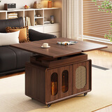 城市屋顶实木茶几可移动升降折叠实木茶几客厅家用角几小户型推车沙发边几 胡桃色-整装【免安装】