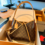 香港正品Carryall子母包2026新款女包真皮潮轻奢老花购物袋托特包 老花咖啡色大号