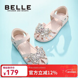 百丽童鞋儿童蝴蝶结公主鞋2025夏季新款幼童鞋女童学步凉鞋粉色30
