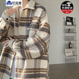 轩森图（XUANSENTU）条纹毛呢外套男春秋款小香风感痞帅潮牌宽松工装格子夹克秋季 CT22卡其 XL (180) （145斤至165斤可穿）