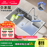 九牧（JOMOO）304不锈钢厨房大单槽水槽套餐厨房洗水洗菜盆单槽 【喷砂电解】750*450--含龙头 （SUS304不锈钢大单槽）