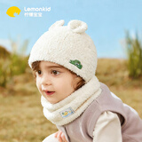 柠檬宝宝婴儿帽子围脖秋冬儿童帽子男女童小月龄宝宝套头帽保暖 杏仁米 M