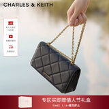 CHARLES&KEITH质感菱格链条小方钱包女包包女包生日礼物新年礼物CK6-10680924 Black黑色 XS