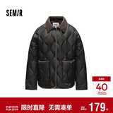 森马（Semir）羽绒服女中长款轻薄拼接灯芯绒翻领2024冬季三防外套109724113004