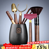 唐丰 茶道六君子茶具套装家用茶道配件陶瓷功夫茶勺茶夹茶针茶盘摆件 圆福茶道筒+黑檀品圣+长柄茶刮