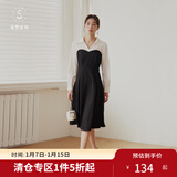 独束【束型系列】大码郁金裙双版型拼接连衣裙女新款显瘦气质裙子 常规苹果型- M (尺码：1) 拍前和客服确认尺码