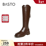 百思图冬商场新款时尚气质高筒骑士长靴粗腿显瘦黑色女靴M5102DG4 咖色 38