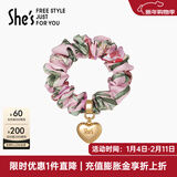 She's茜子发饰心形发圈大肠圈头花头绳马尾皮筋绑头发绳头饰新年礼物女 印花粉E1（配件升级款）