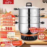惠当家（Hui Dang Jia）电蒸锅电锅多功能电热锅电炒锅家用电蒸锅一体电煮锅加厚304不锈钢电火锅G08-34双