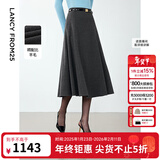 朗姿冬季新款复古气质法式典雅羊毛伞摆半身裙中长款裙子女 深灰色 M
