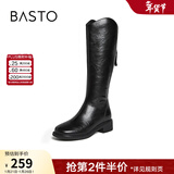 百思图冬商场新款时尚气质高筒骑士长靴粗腿显瘦黑色女靴M5102DG4 黑色 38