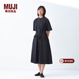 MUJI女式 凉感 短袖衬衫连衣裙女装裙子纯棉25年夏季长裙 黑色 XL (165/92A)