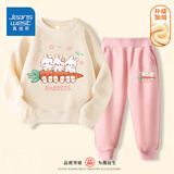 真维斯（Jeanswest）儿童套装秋冬新款中大童加绒保暖长裤男女童圆领卫衣加厚两件套潮 【加绒套装】杏粉色（三兔） 140