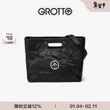 个乐经典CARRY托特包大容量通勤植鞣褶皱绵羊皮手提单肩包新年礼物 经典黑银标M