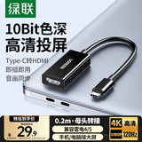 绿联Type-C转HDMI母头线雷电4/5转换器USB-C转接头4K高清连接线适用Mac笔记本电脑手机投屏外接显示器