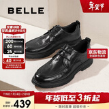 百丽通勤商务鞋2025男牛皮革舒适休闲皮鞋A1923AM5 黑色-系带款 40