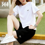 361°运动套装女春夏季冰丝速干t恤短裤女士休闲跑步健身篮球训练衣服 本白/基础黑【速干】 M