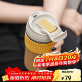 乐扣乐扣（LOCK&LOCK）咖啡杯耐热玻璃水杯子男女学生便携式双饮吸管杯随手杯500ML黄色