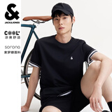 杰克·琼斯（JACK&JONES）26年男装四季打底T恤男士凉感透气多色情侣款短袖t恤水洗不易走形 黑色E43 M 175