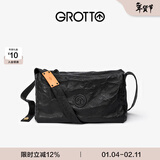 GROTTO个乐黑石包经典大容量植鞣绵羊皮单肩斜挎通勤软包男女款新年礼物 黑石L（黑标）