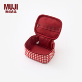 MUJI 再生聚酯纤维化妆包 居家 旅行 化妆品收纳 便携洗漱包 方型 红色格纹