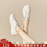 ZHR小白鞋女真牛皮平底百搭运动板鞋免系带韩版软底休闲鞋女 A75 米色 37 