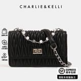 CHARLIE&KELLI CK品牌女包官方轻奢菱格链条包小香风百搭斜挎包小&CK包包女款 黑色【代写贺卡 赠品牌礼袋】