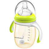 蒙芭拉婴儿奶瓶PPSU宽口径防摔一岁以上2-3岁宝宝奶瓶带重力球吸管 绿色 200ml
