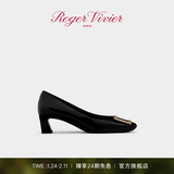 Roger Vivier【新年礼物】/RV女鞋Trompette粗跟方扣大象灰婚鞋 黑色 35.5