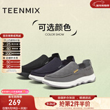 天美意男鞋舒适懒人软底帆布鞋一脚蹬男休闲布鞋 黑色 40