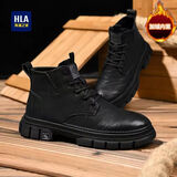 海澜之家（HLA）马丁靴子男鞋秋冬季复帮工装靴男加绒保暖皮靴休闲短筒靴高帮皮鞋 黑色加绒款 42