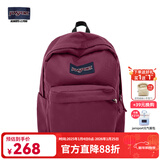 JANSPORT杰斯伯书包轻便双肩包男女旅行包简约背包电脑包学生校园 4QUE04S深紫酒红-侧袋+隔层