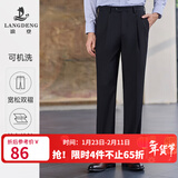 浪登秋季商务西裤男中年双褶西服裤子宽松直筒正装裤男士西装裤 黑色 34 (2.61尺)87cm