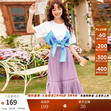 两三事丝绒半身裙春季女黑色百褶裙裙子复古半裙长裙 开心自转体 浅紫色- 薄款 S