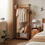 苑雅居新中式实木衣帽架卧室衣架落地立式挂衣架办公室简约挂衣服置物架