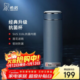 希诺（heenoor）抗菌保温杯316L不锈钢茶杯男带滤网车载水杯XN-9606K深灰色 480mL