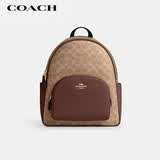 蔻驰（COACH）【品牌直供】女士COURT中号双肩包卡其老花配棕色CZ176礼物