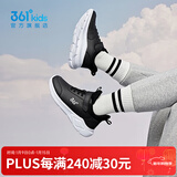 361°儿童运动鞋男童跑鞋秋冬密网轻便魔术贴女童皮革加绒保暖运动鞋 【皮革】碳黑/361度白 33