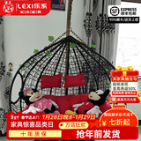 乐系（LEXI） 吊椅双人鸟巢秋千吊篮家用室内阳台吊兰户外吊床藤椅摇篮椅躺椅 双人黑色细藤特大号 静音款