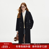 范思蓝恩钻石立裁系列 100%羊毛复古翻领双排扣大衣女秋冬高级感毛呢外套 气质黑 XS
