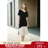 独束大码女装【黑标系列】2024夏精致派对法式撞色鱼尾短袖连衣裙 赫本黑 L (尺码：2)